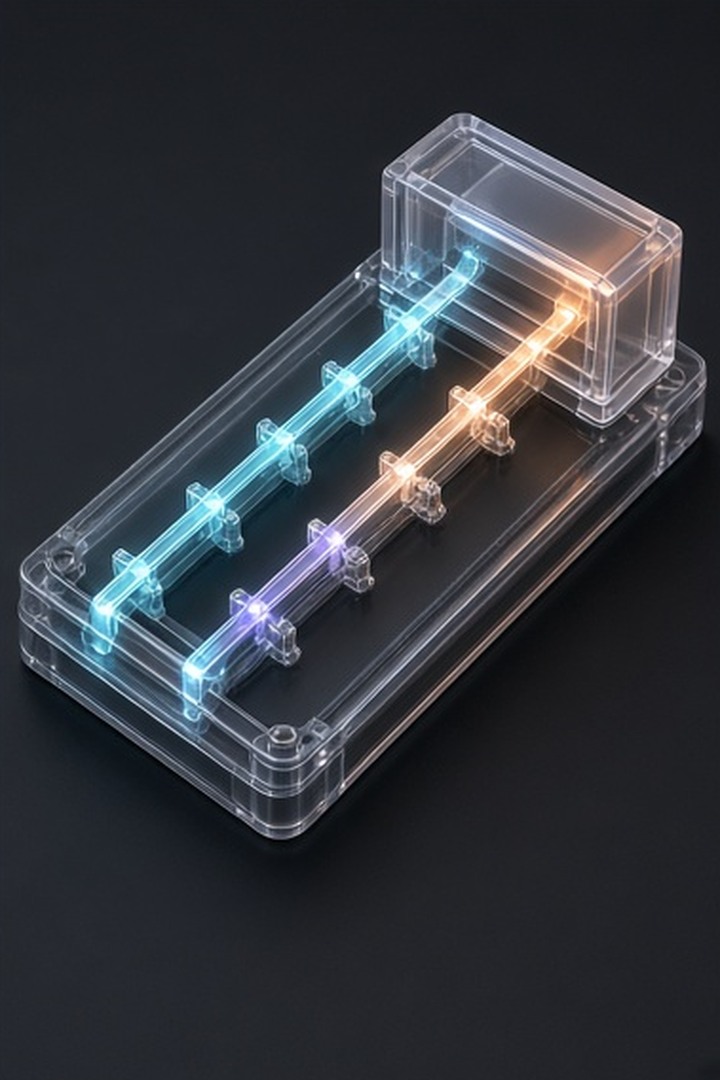 A luminous rail ending safely within a transparent device boundary